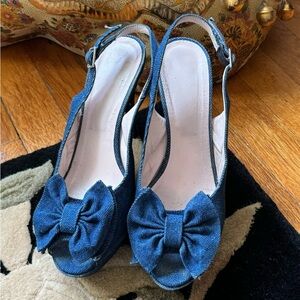 Denin Peep Toe Sling Back